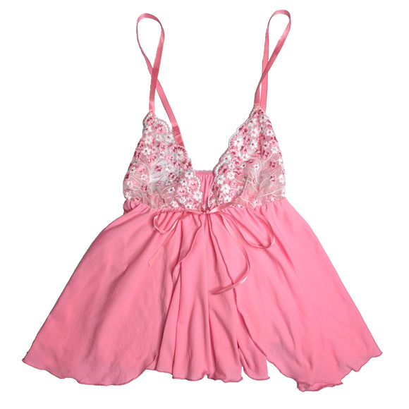 Rare VTG Pink Babydoll Fairy Coquette Floral Embroidered Lace Sheer Camisole SML - Picture 1 of 8